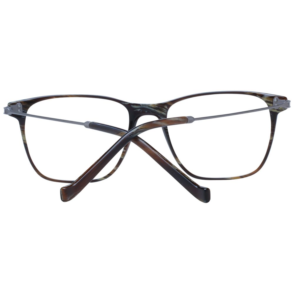 Hackett Brown Men Glasses Frame, full-rim acetate in brown, rectangle style, includes branded case with demo plastic lenses, size 51-17-145
