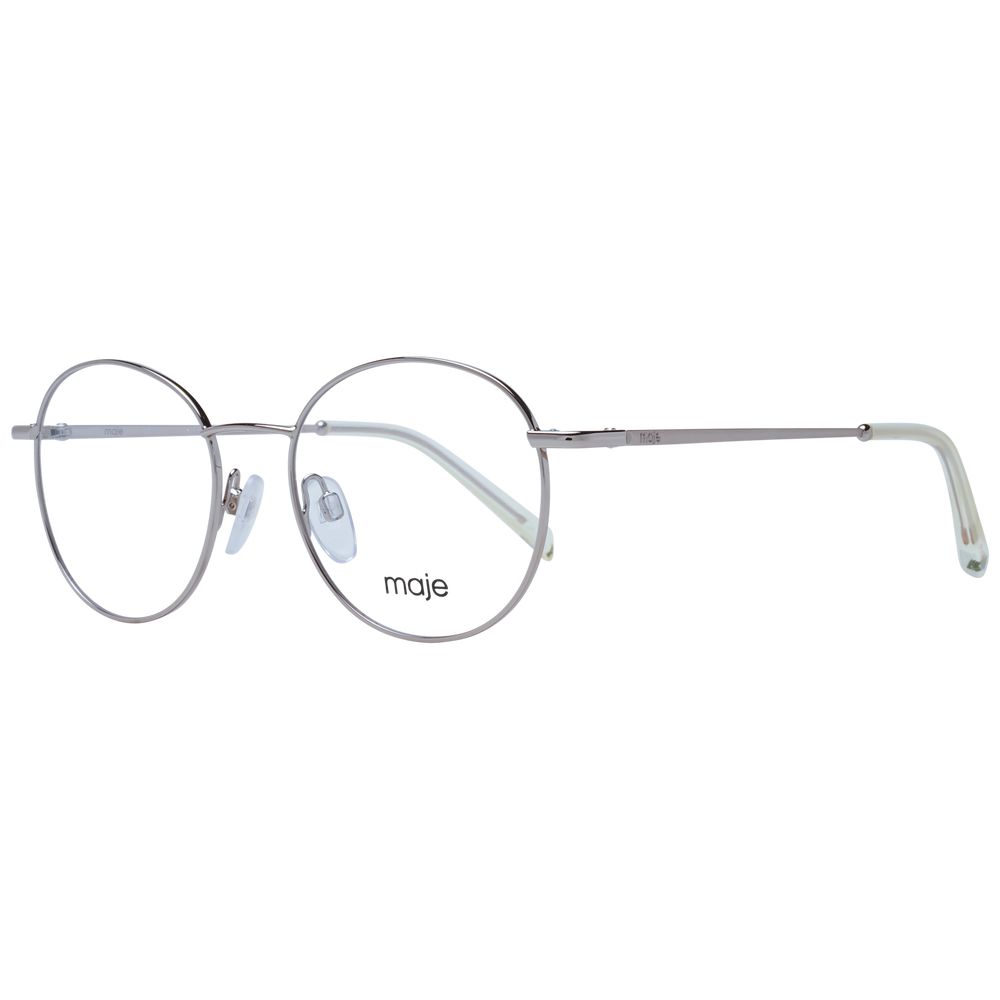Maje Gold Women Glasses Frame in stainless steel round full-rim with demo lenses, size 48-17-140.
