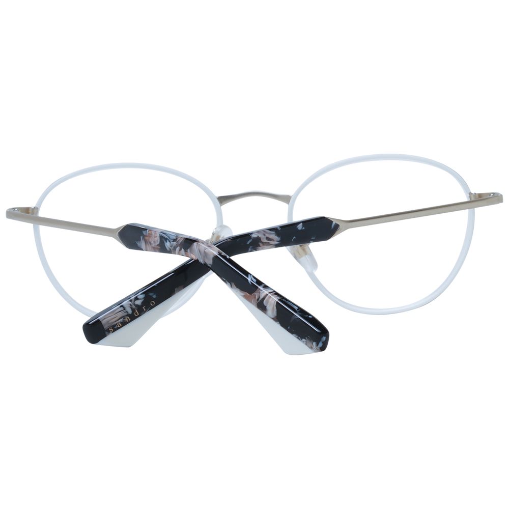 Sandro White Women Glasses Frame, oval stainless steel full-rim design with demo plastic lenses. Includes branded case. Size: 48-19-135.