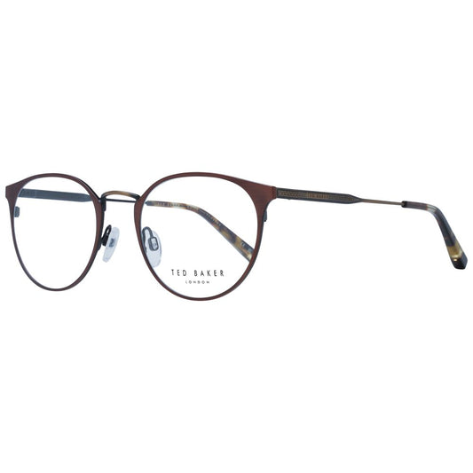 Ted Baker Brown Men Glasses Frame with metal full-rim and round style, featuring demo plastic lenses, size 50-21-140.