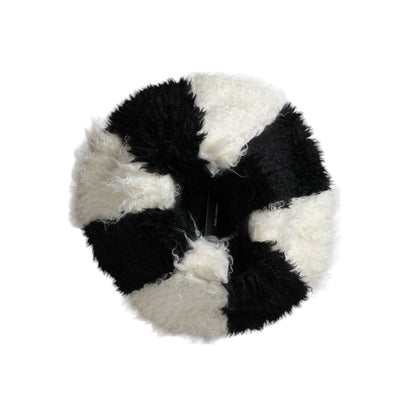 Dolce & Gabbana Black White Stripes Mohair Fur Bucket Hat