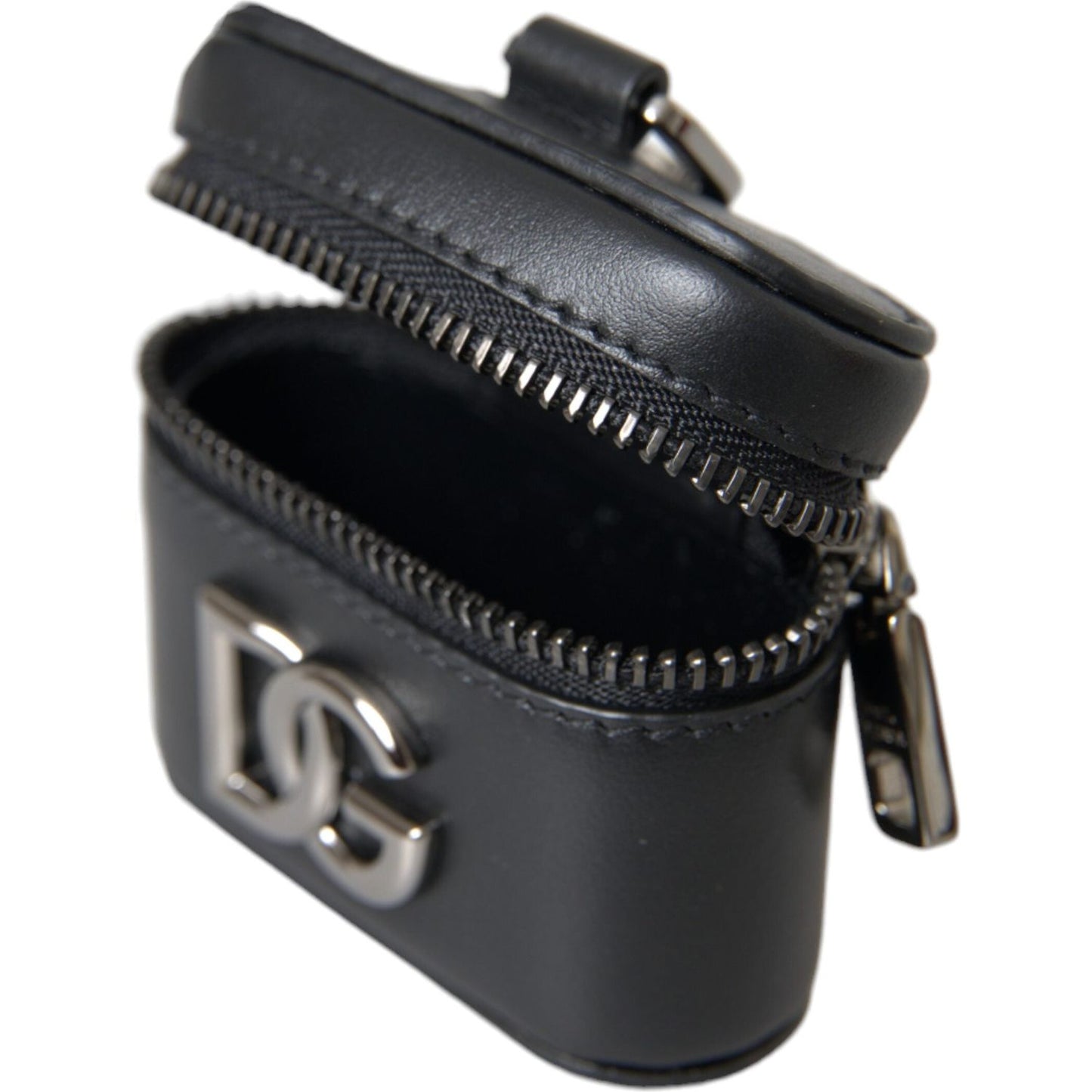 Dolce & Gabbana Black DG Logo Leather Silver Metal Airpods Case