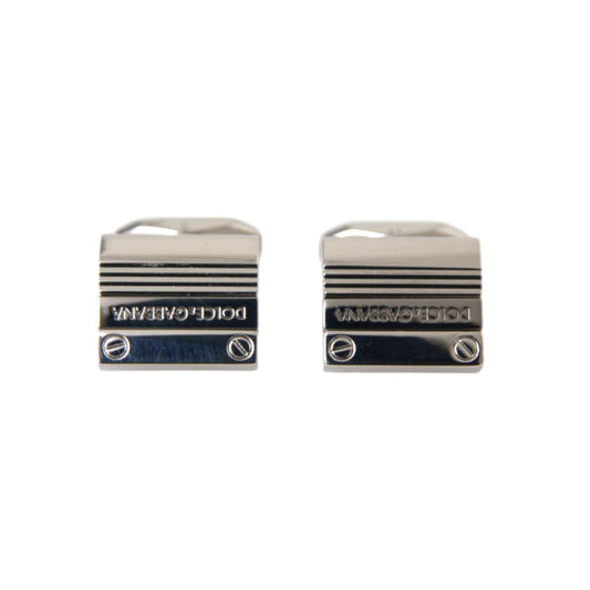 Dolce & Gabbana Silver Plated Metal Brass DG Logo Pin Cufflinks