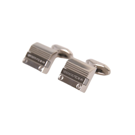 Dolce & Gabbana Silver Plated Metal Brass DG Logo Pin Cufflinks