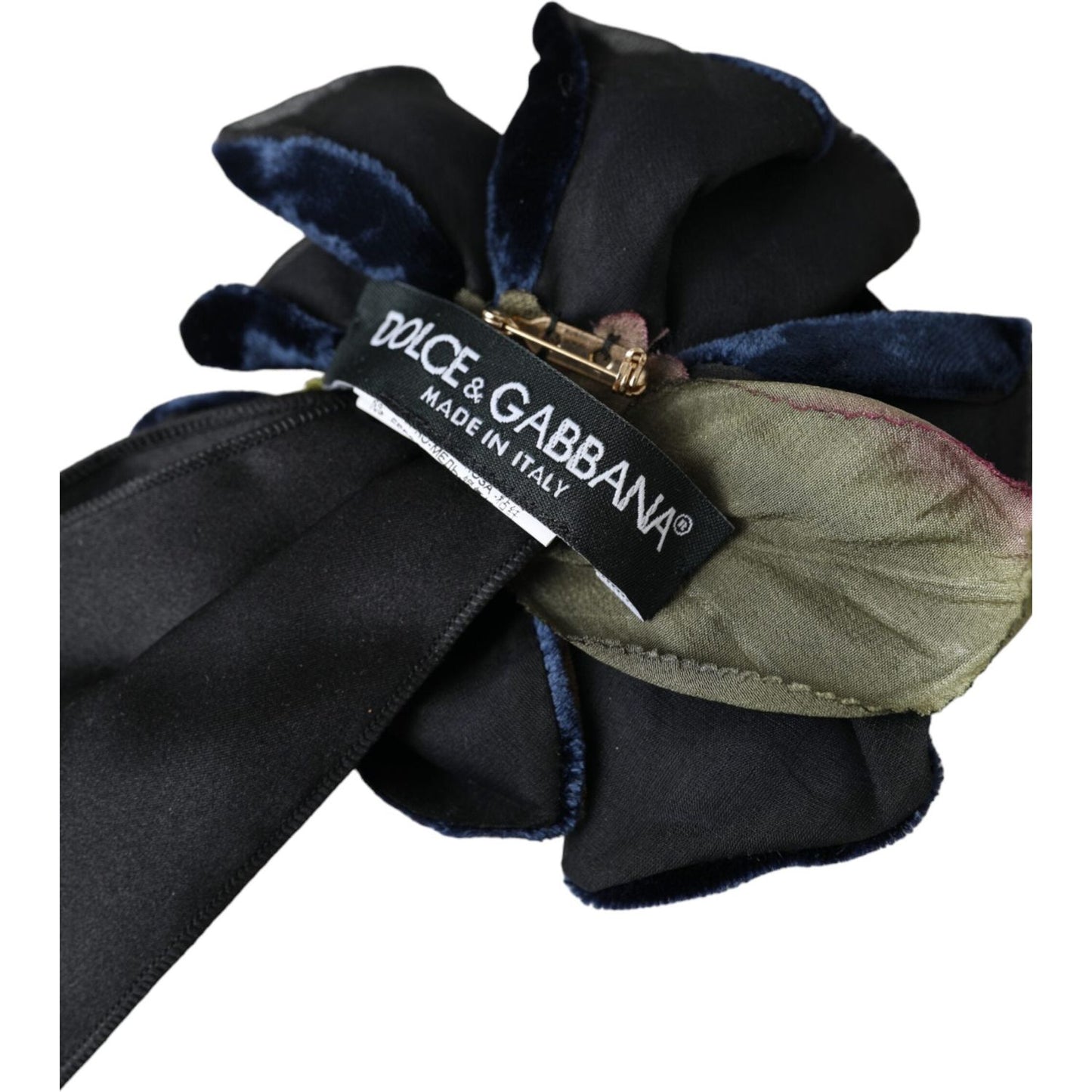 Dolce & Gabbana Black Silk Gold Brass Floral Hair Pin Brooch Brooch