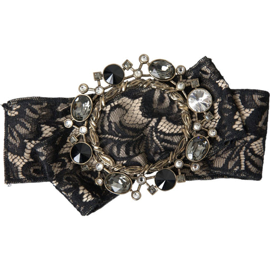 Dolce & Gabbana Black Lace Crystal Handmade Brooch Hair Pin FASHION ACCESSORIES