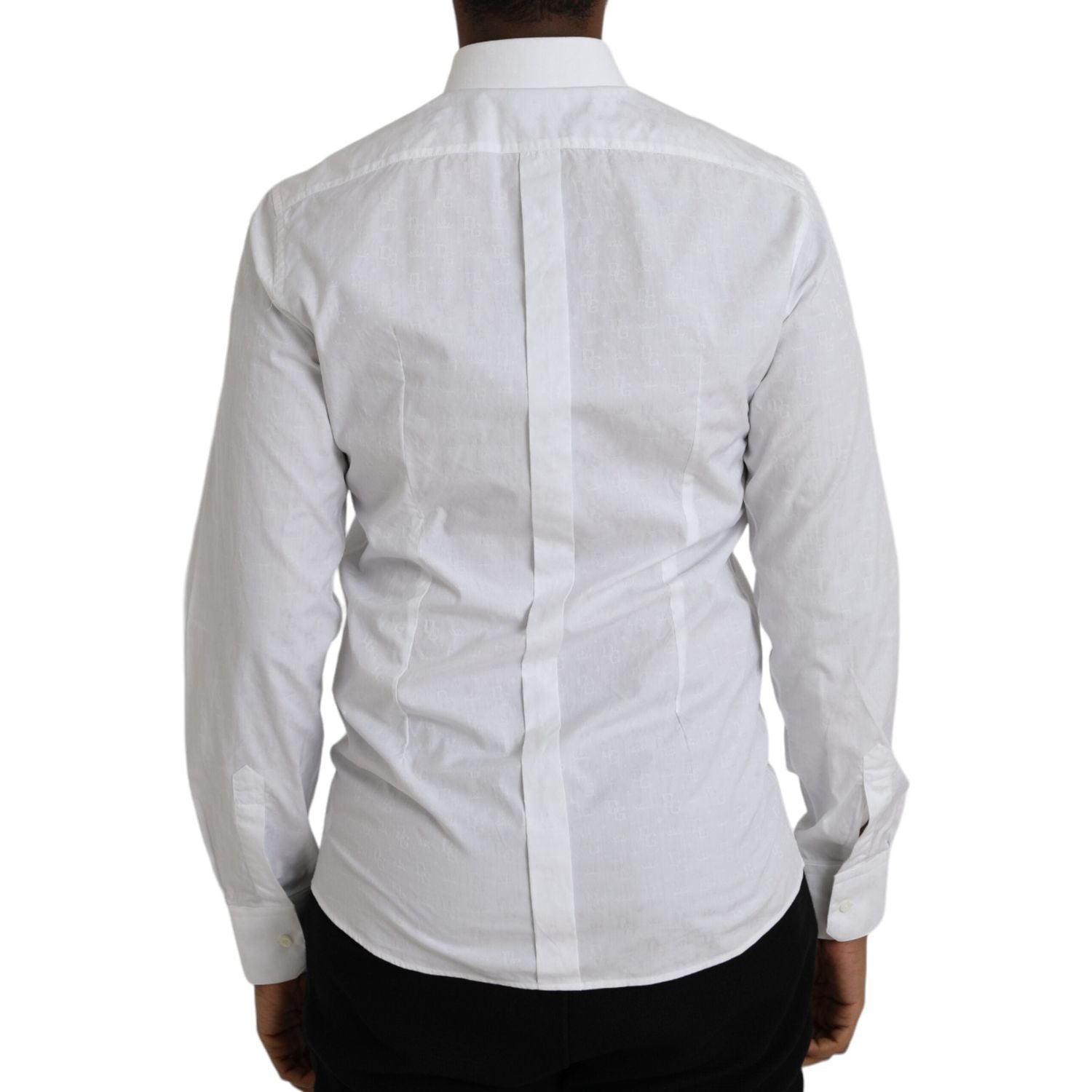 فستان دولتشي آند غابانا من القطن الأبيض بأكمام طويلة وقميص ذهبي