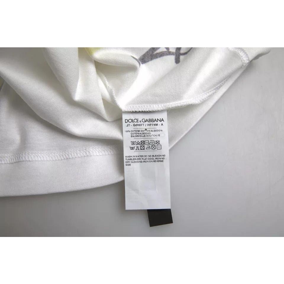 Dolce & Gabbana White Graphic Cotton Short Sleeves Men T-shirt