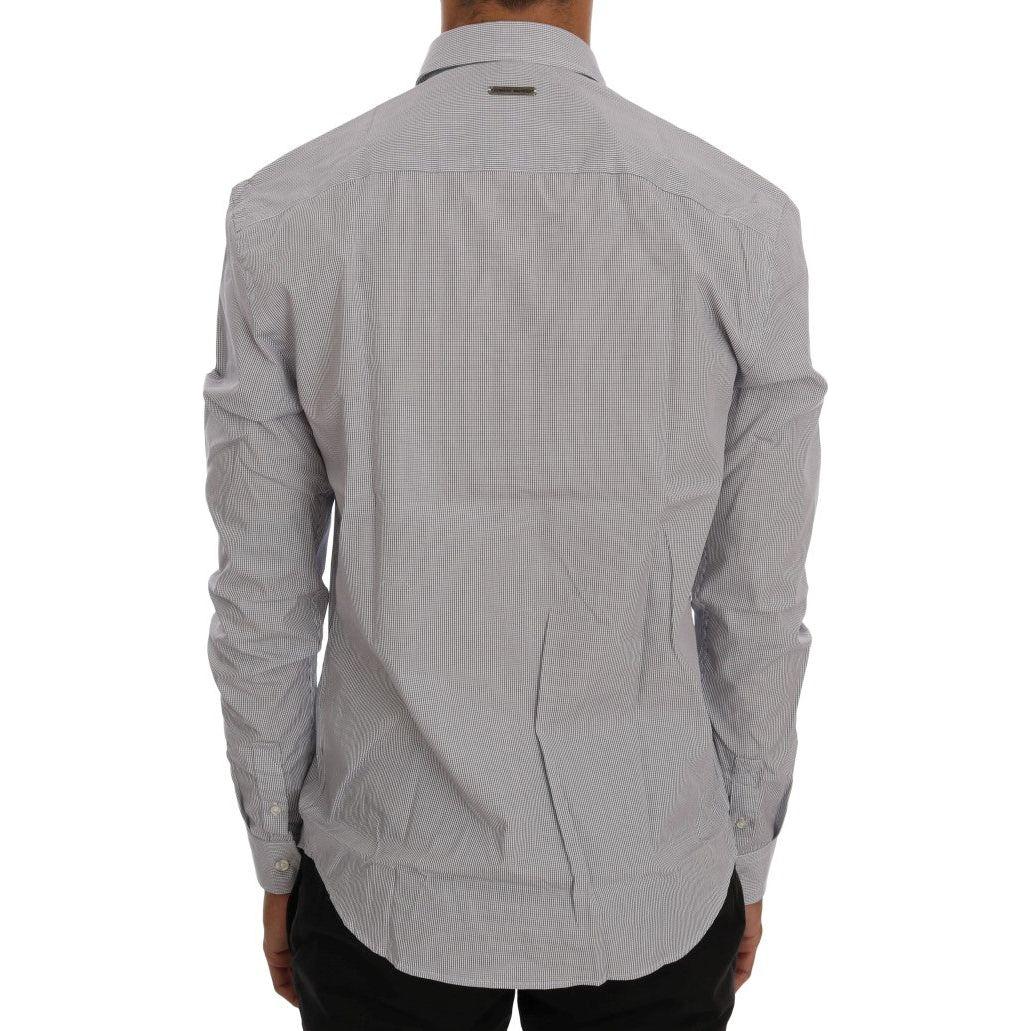 Frankie Morello White Blue Check Casual Cotton Regular Fit Shirt TSH1399-5