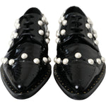 Dolce & Gabbana Black Leather Faux Pearl Dress Broque Shoes LA11189-40