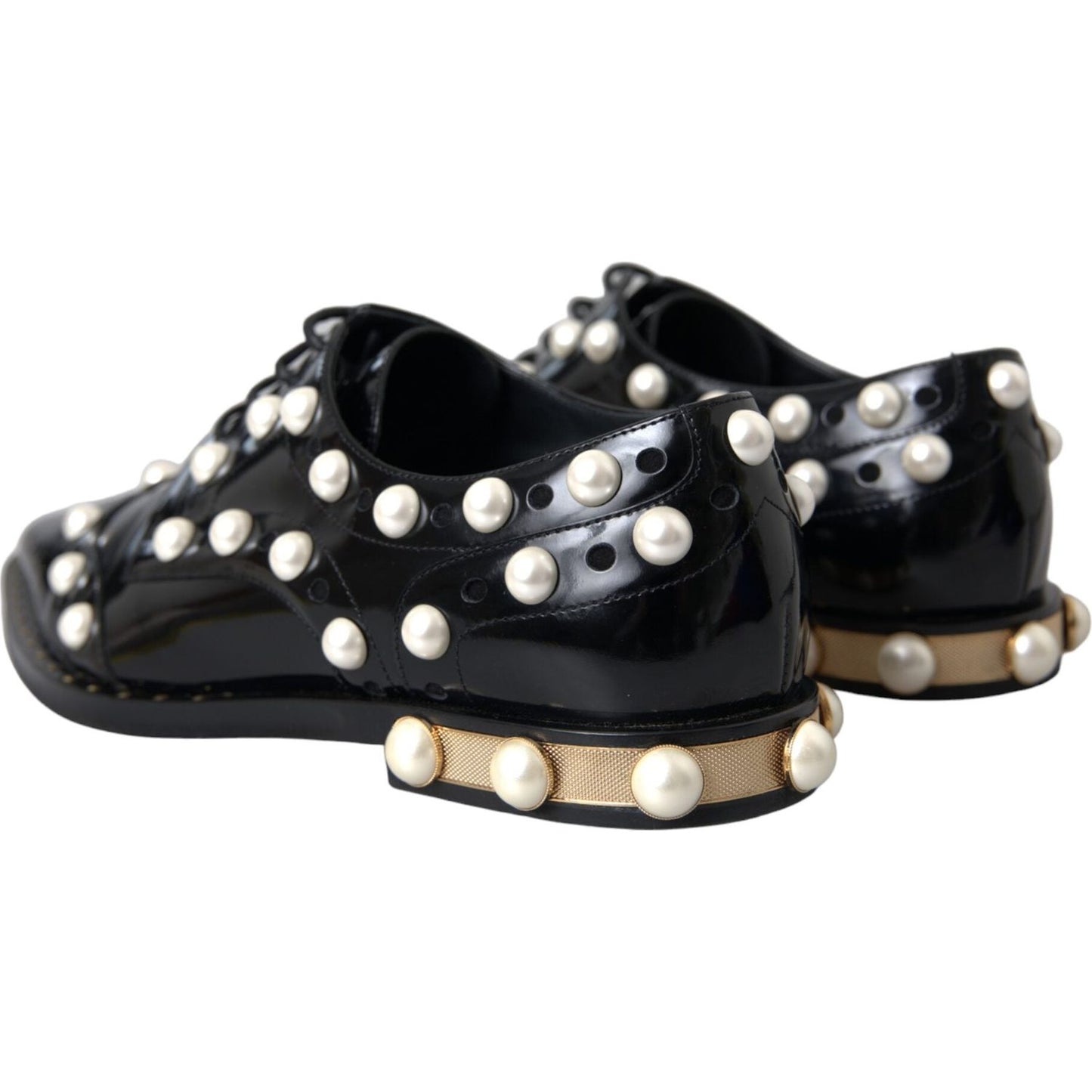 Dolce & Gabbana Black Leather Faux Pearl Dress Broque Shoes LA11189-40