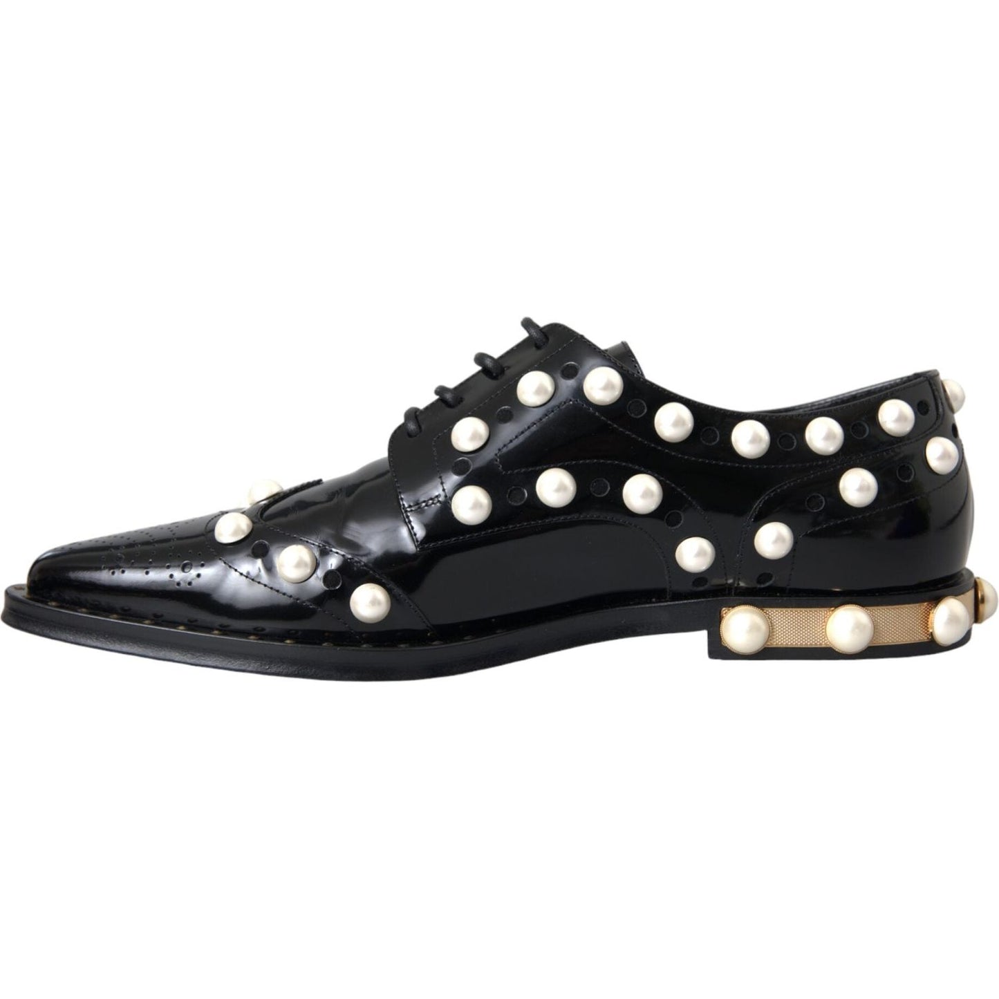 Dolce & Gabbana Black Leather Faux Pearl Dress Broque Shoes LA11189-40