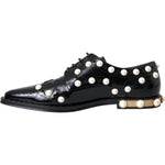 Dolce & Gabbana Black Leather Faux Pearl Dress Broque Shoes LA11189-40