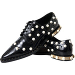 Dolce & Gabbana Black Leather Faux Pearl Dress Broque Shoes LA11189-40