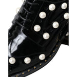 Dolce & Gabbana Black Leather Faux Pearl Dress Broque Shoes LA11189-40