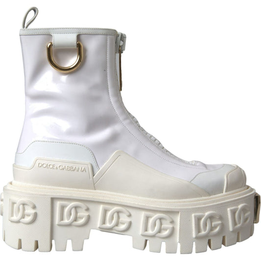 Dolce & Gabbana White Leather Rubber Logo Ankle Boots Shoes LA11042-36
