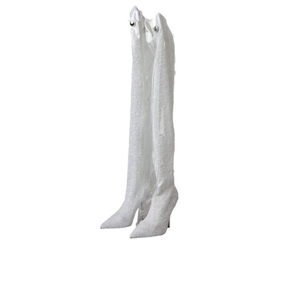 Dolce & Gabbana White Heels Stiletto Knee High Boots Shoes