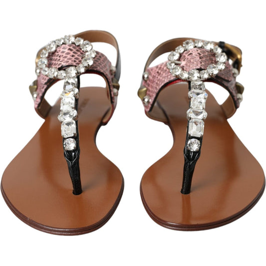 Dolce & Gabbana Multicolor Crystal Sandals Flip Flops Shoes LA11058-36