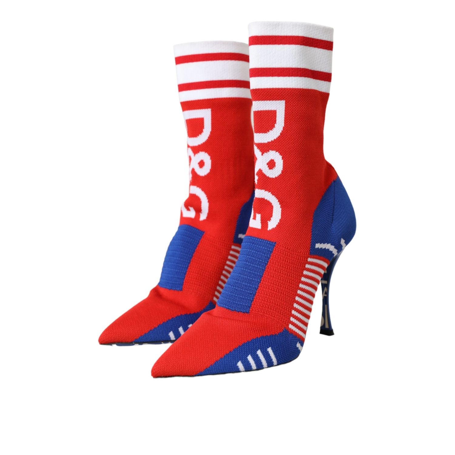 Dolce & Gabbana Red Blue Stretch Sock Style Ankle Boots Logo Shoes