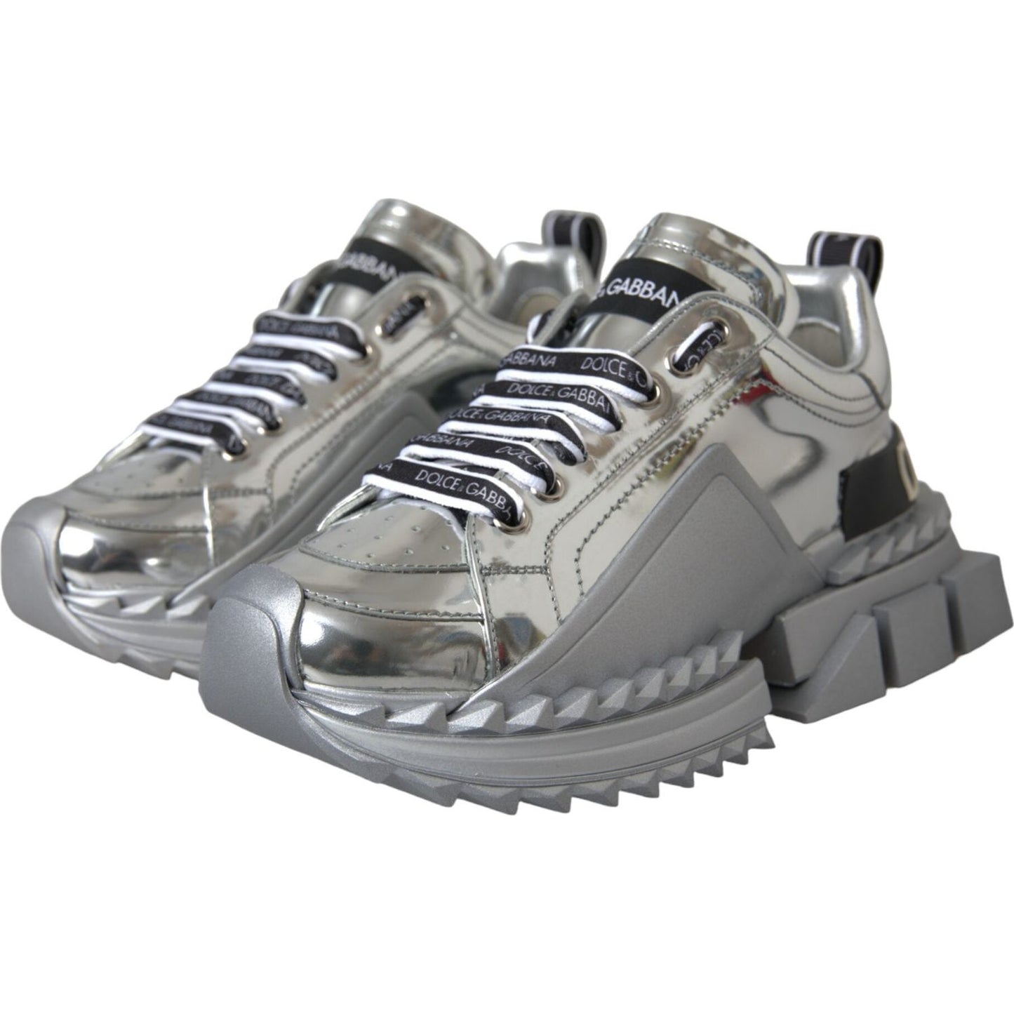 Dolce & Gabbana Silver Leather Super Queen Sneakers Shoes LA11077-36