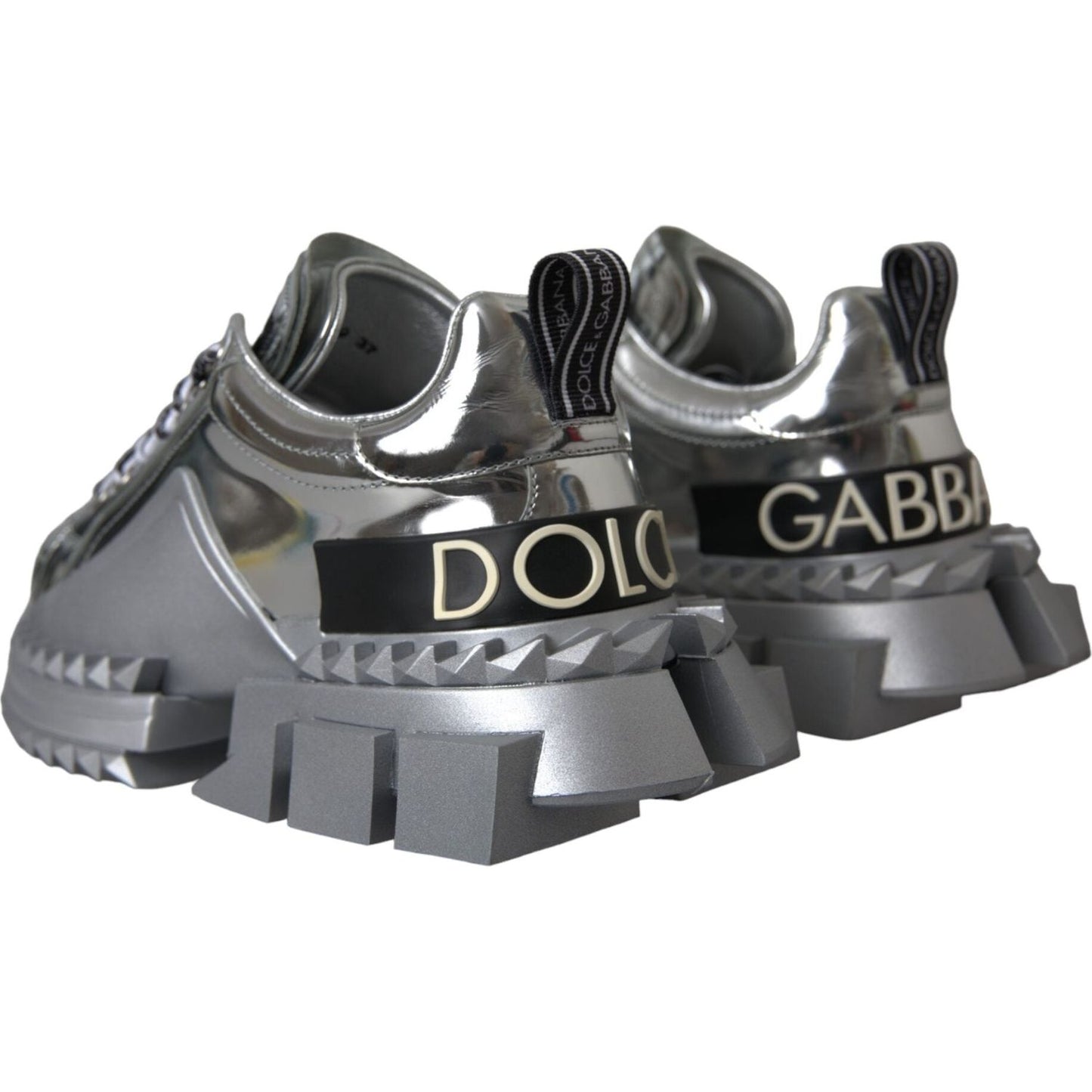Dolce & Gabbana Silver Leather Super Queen Sneakers Shoes LA11077-36