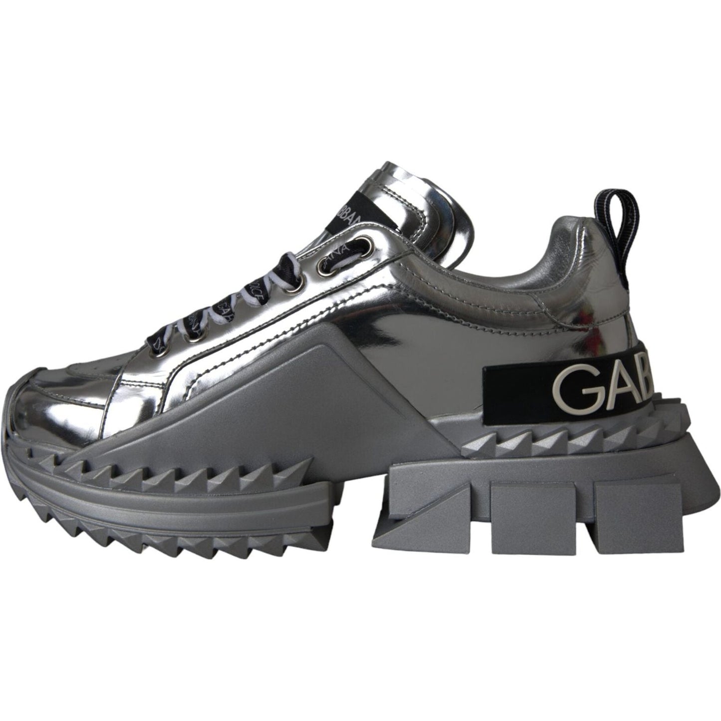 Dolce & Gabbana Silver Leather Super Queen Sneakers Shoes LA11077-36