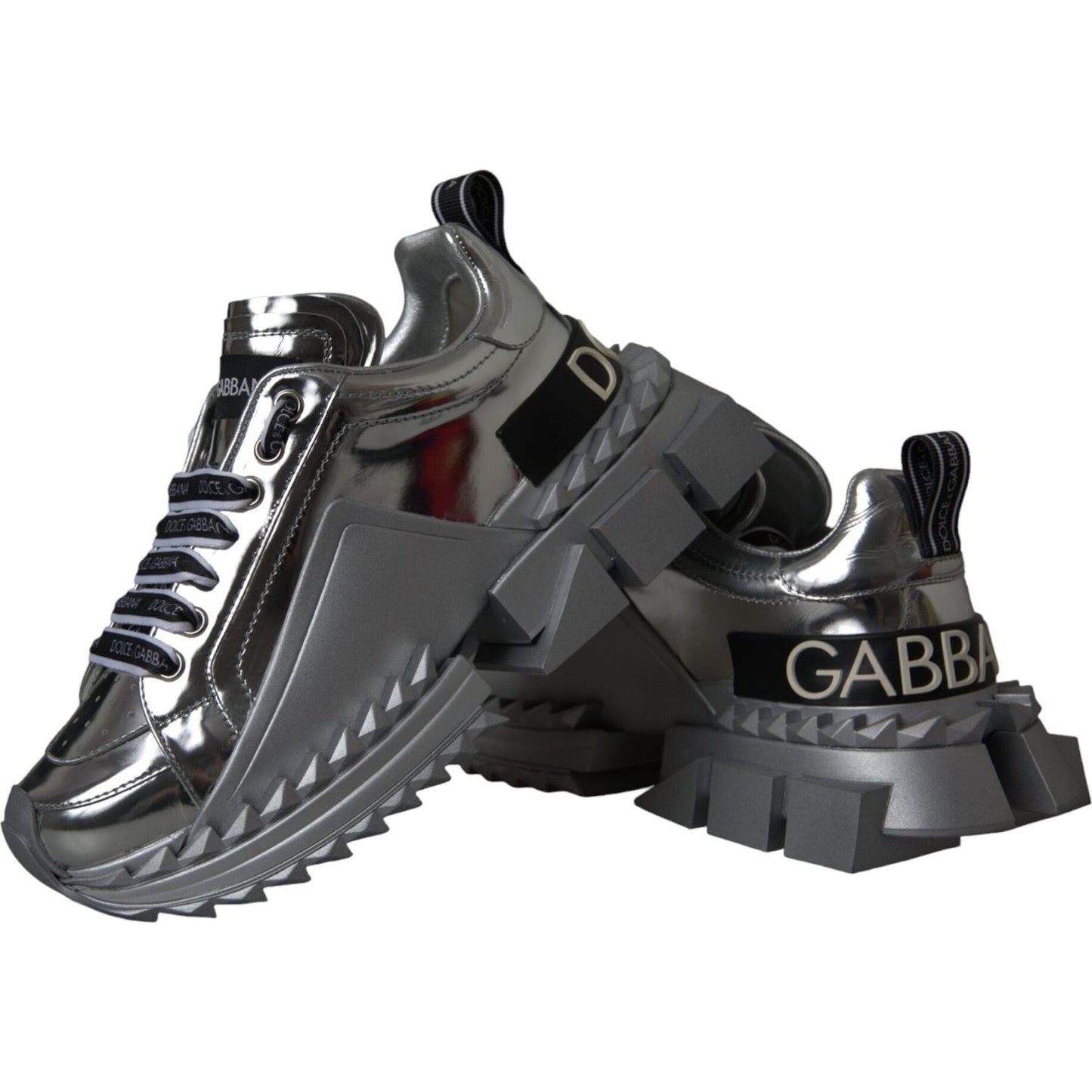 Dolce & Gabbana Silver Leather Super Queen Sneakers Shoes LA11077-36