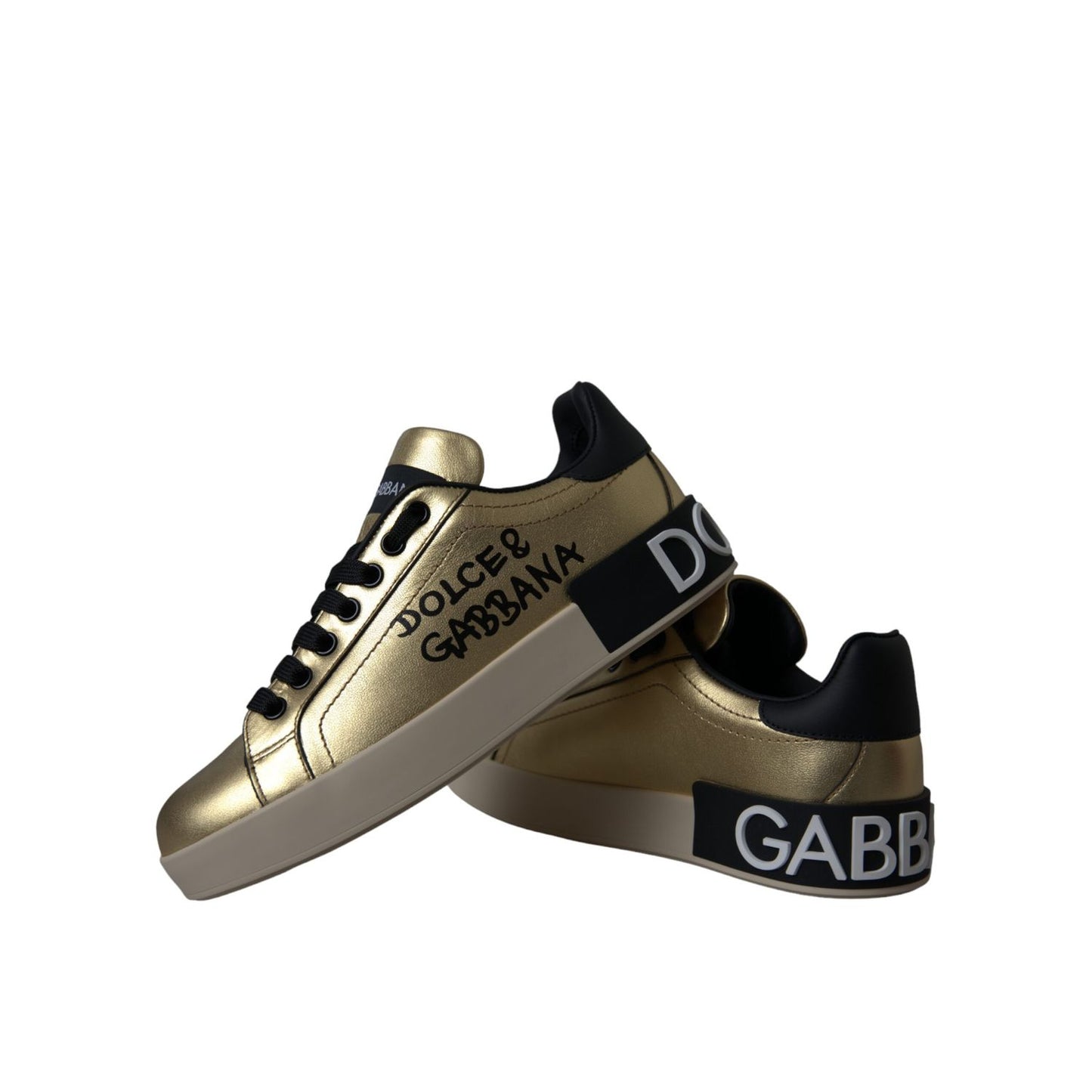 Dolce & Gabbana Gold Portofino Calf Leather Sneakers Women Shoes