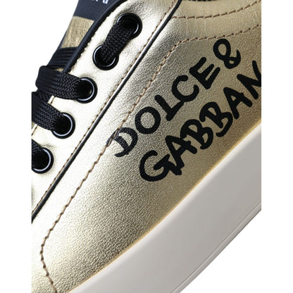 Dolce & Gabbana Gold Portofino Calf Leather Sneakers Women Shoes