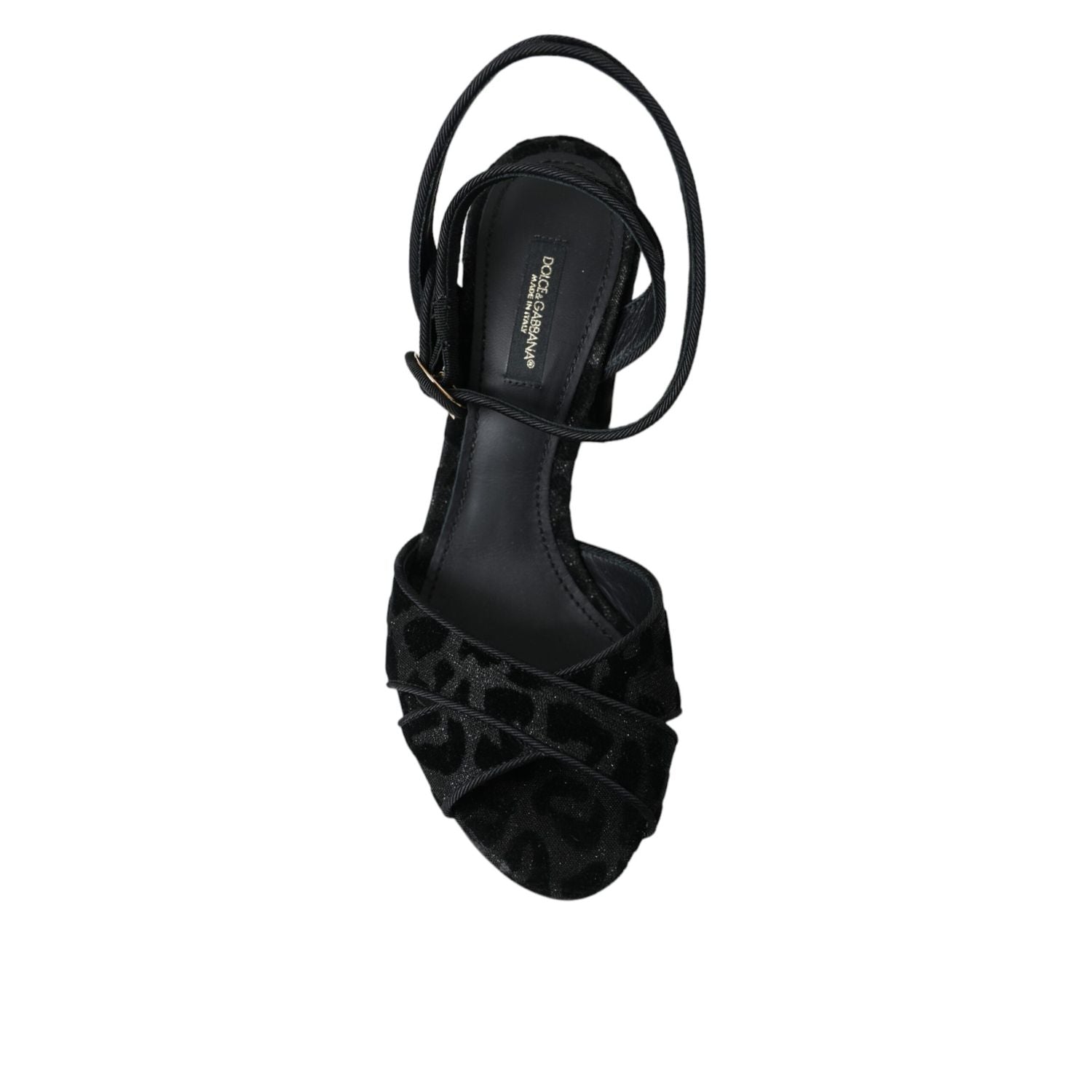 Dolce & Gabbana Black Leopard Suede Heels Sandals Shoes