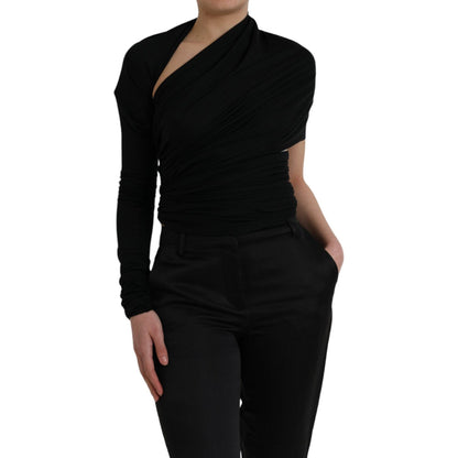 Dolce & Gabbana Black Wool Cutout Asymmetric Long Sleeve Top