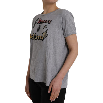 Dolce & Gabbana Gray Cotton L'Amore E'Bellezza Top T-shirt