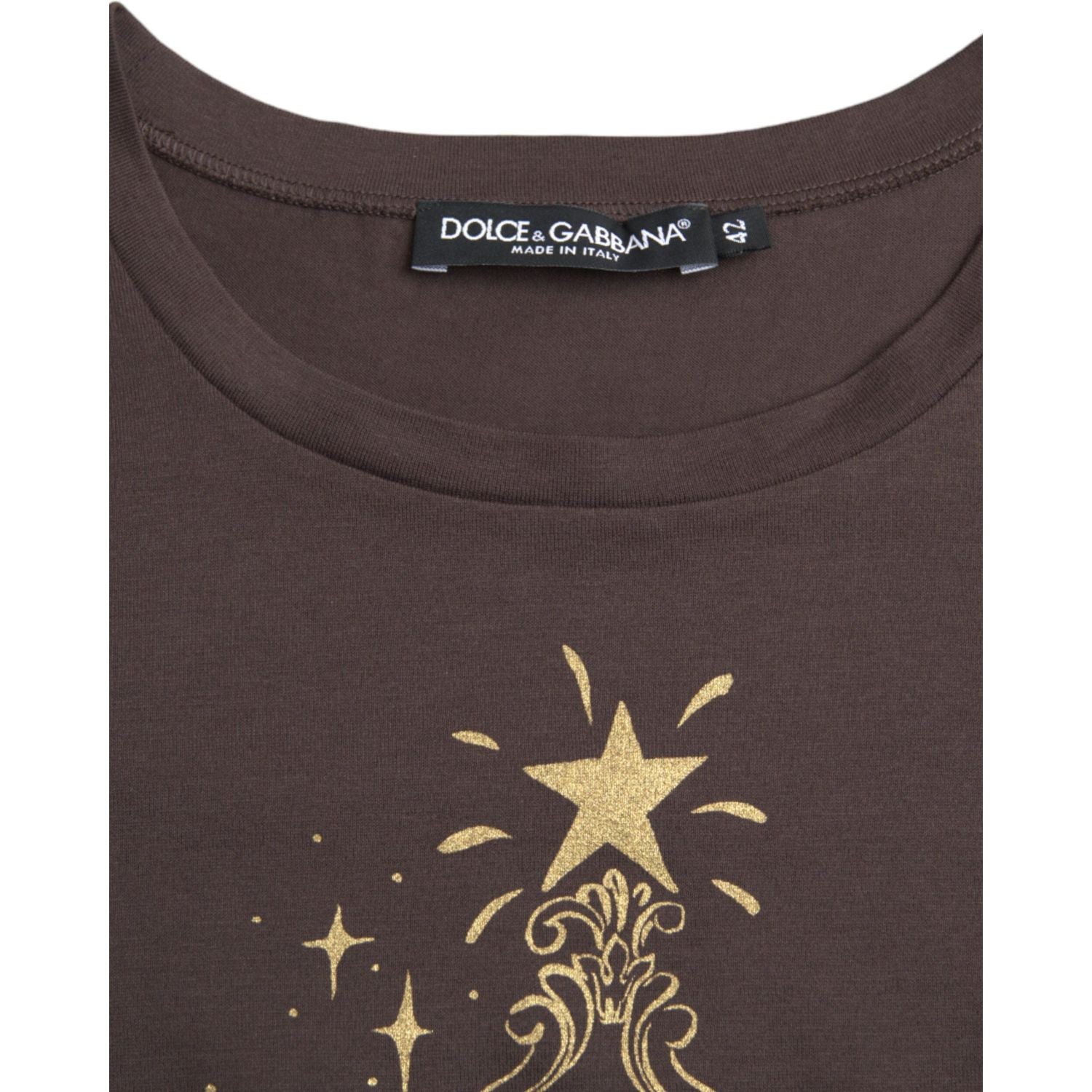 تي شيرت Dolce &amp; Gabbana Brown Crewneck 2017 مطبوع عليه Motive