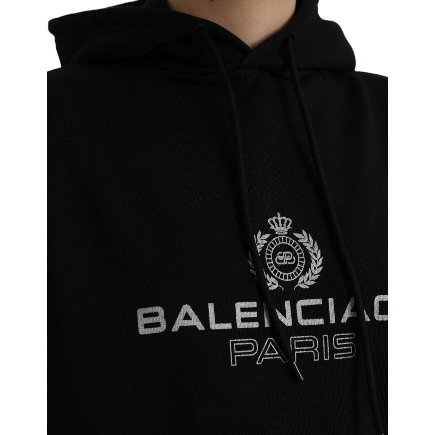 Balenciaga Black Cotton Logo Hooded Pullover Sweatshirt Sweater
