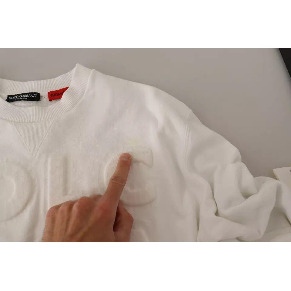 سويت شيرت من القطن منقوش بشعار دولتشي آند غابانا باللون الأبيض