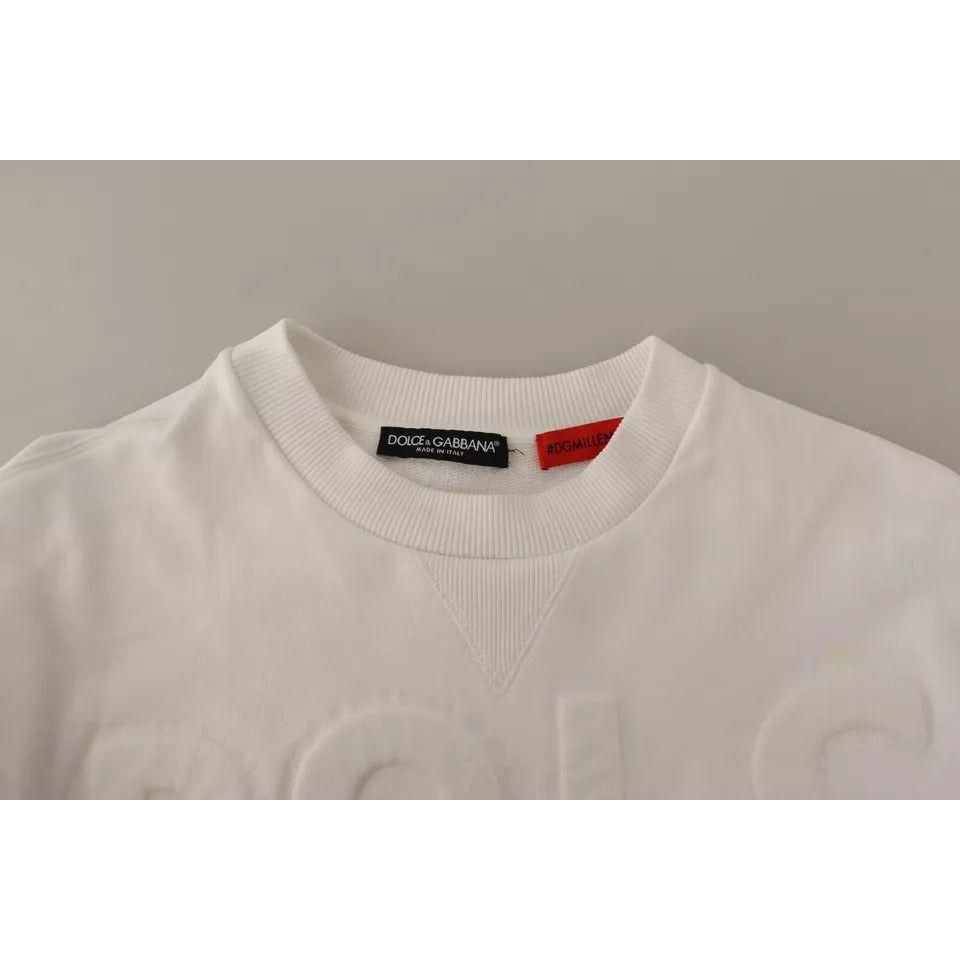 سويت شيرت من القطن منقوش بشعار دولتشي آند غابانا باللون الأبيض