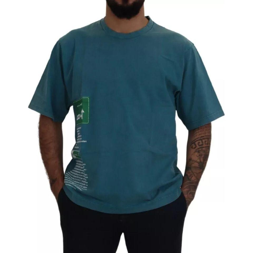 تي شيرت Dolce &amp; Gabbana أزرق بطبعة شعار من القطن برقبة دائرية