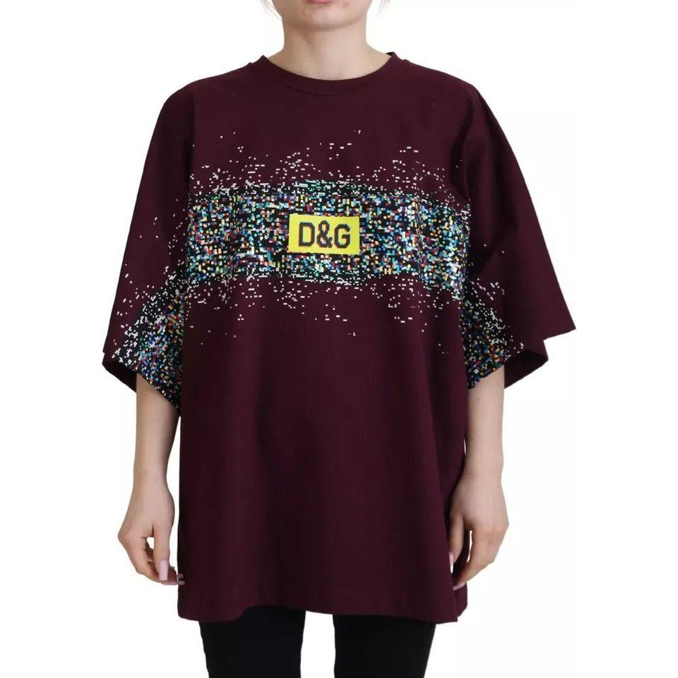 تي شيرت قطني بياقة دائرية وطبعة D&amp;G من Dolce &amp; Gabbana Bordeaux