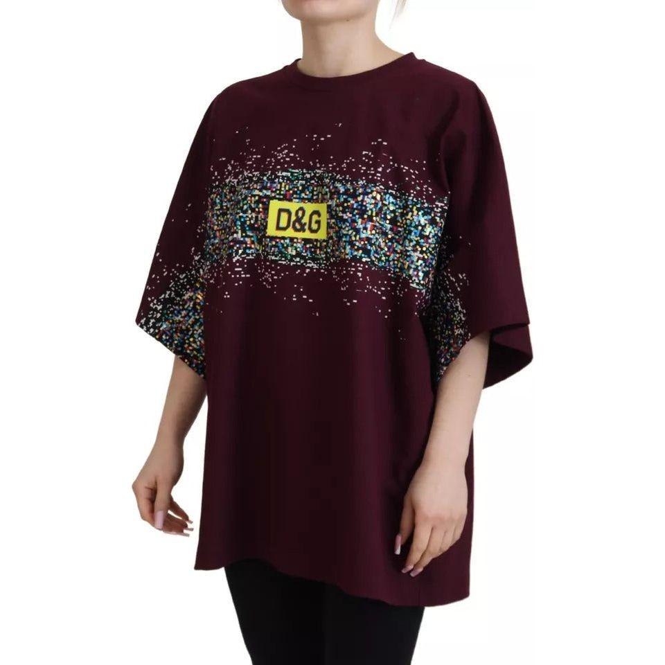 تي شيرت قطني بياقة دائرية وطبعة D&amp;G من Dolce &amp; Gabbana Bordeaux