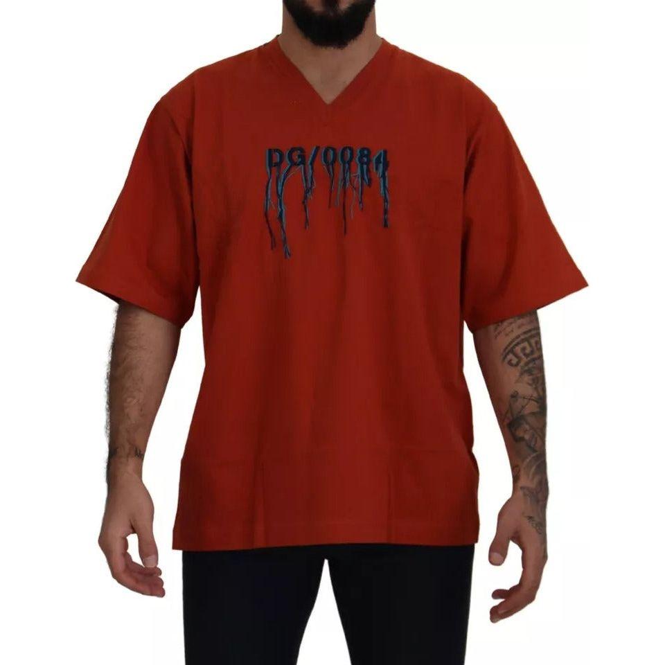 تي شيرت Dolce &amp; Gabbana من القطن بتطريز شعار أحمر