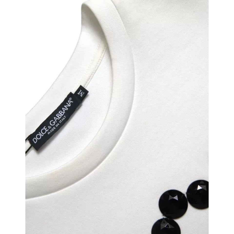 تي شيرت Dolce &amp; Gabbana أبيض قطني أسود HOT Crystal Top