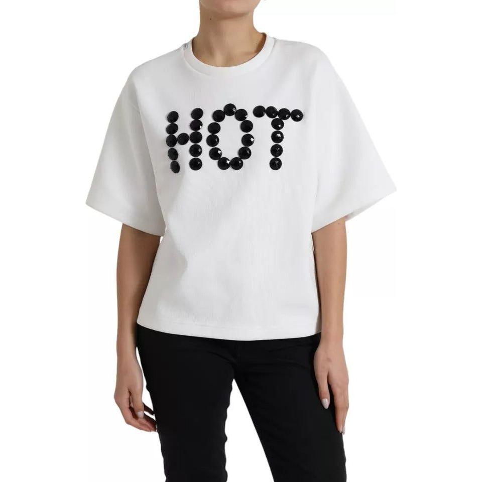 تي شيرت Dolce &amp; Gabbana أبيض قطني أسود HOT Crystal Top