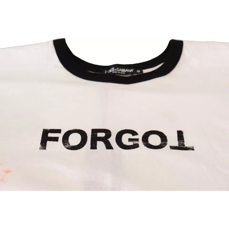 تي شيرت قصير الأكمام مطبوع عليه عبارة "نسيت" من دولتشي آند غابانا باللون الأبيض