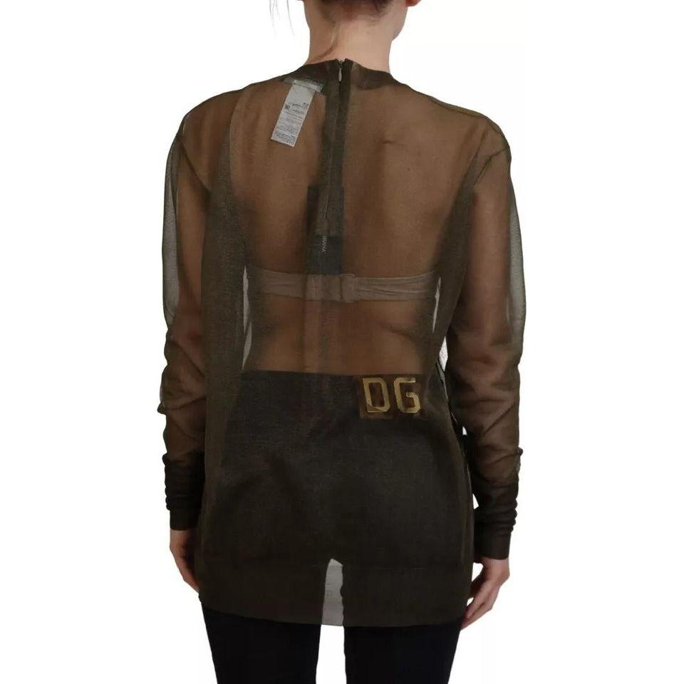 بلوزة دولتشي آند غابانا شفافة سوداء بأكمام طويلة وياقة دائرية