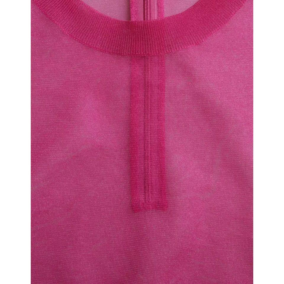 بلوزة دولتشي آند غابانا شفافة وردية اللون بأكمام طويلة وياقة دائرية