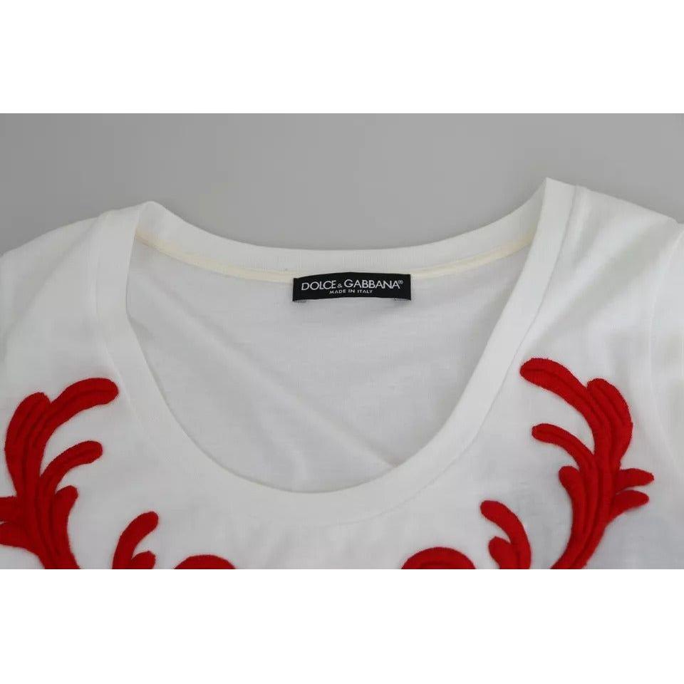توب دولتشي آند غابانا بدون أكمام من القطن باللون الأبيض مع تطريز على شكل قلب