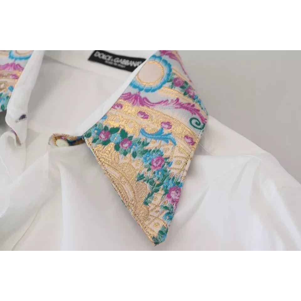 بلوزة دولتشي آند غابانا من القطن بأكمام طويلة ومزينة بنقشة زهور باللون الأبيض