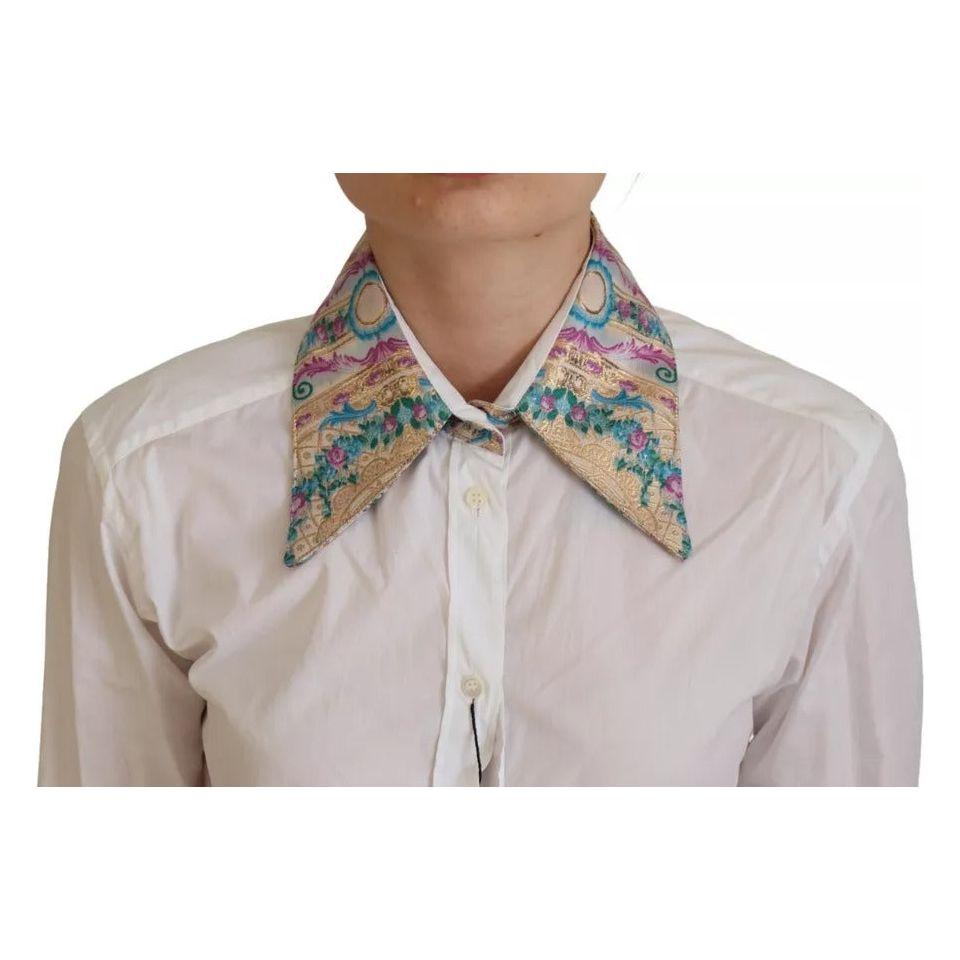 بلوزة دولتشي آند غابانا من القطن بأكمام طويلة ومزينة بنقشة زهور باللون الأبيض