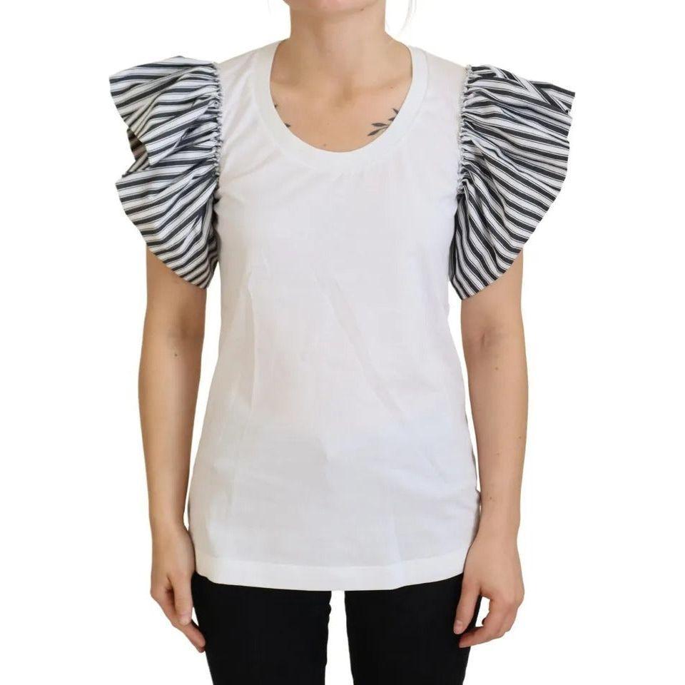 بلوزة دولتشي آند غابانا مخططة باللون الأبيض بأكمام قصيرة