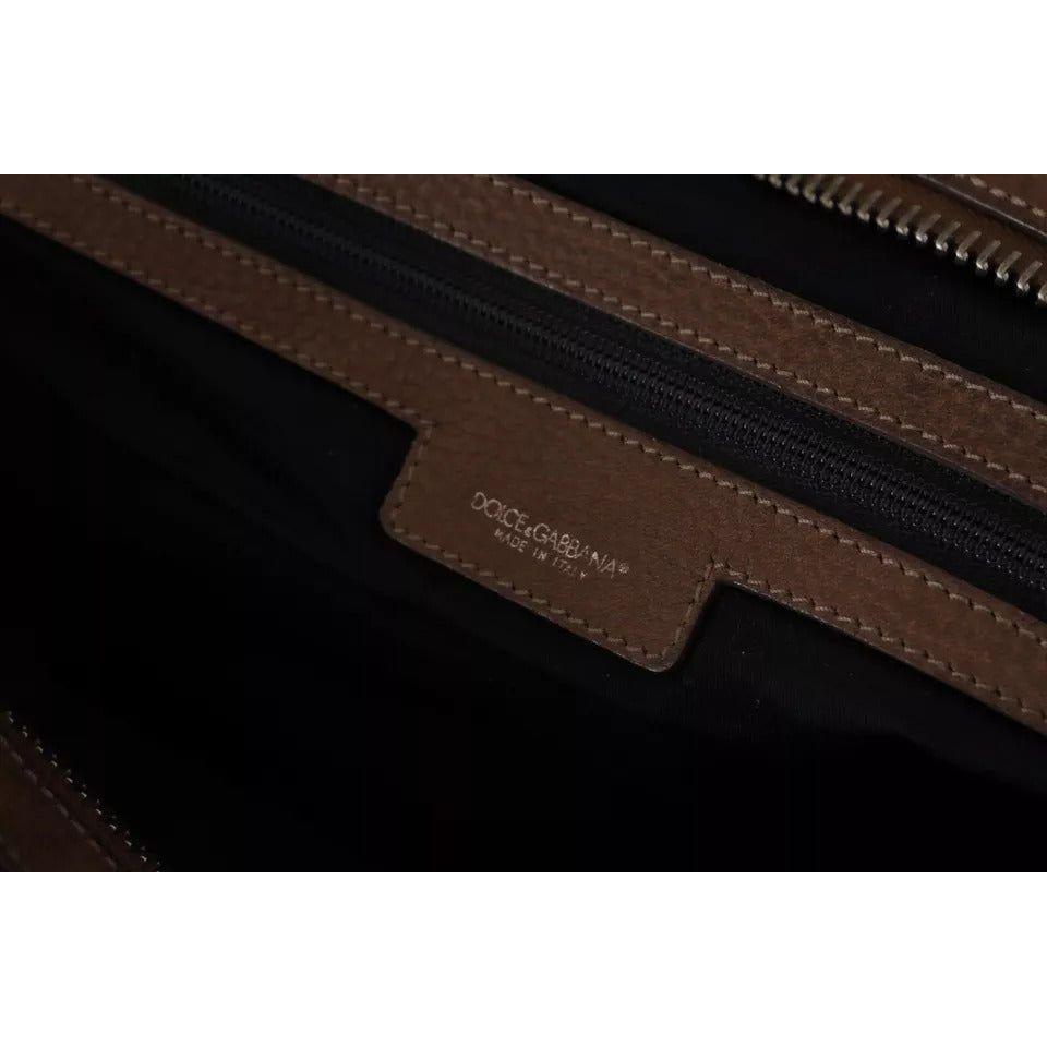 Dolce & Gabbana Brown Leather Shoulder Strap Travel Messenger Gym Men Bag VAS130389